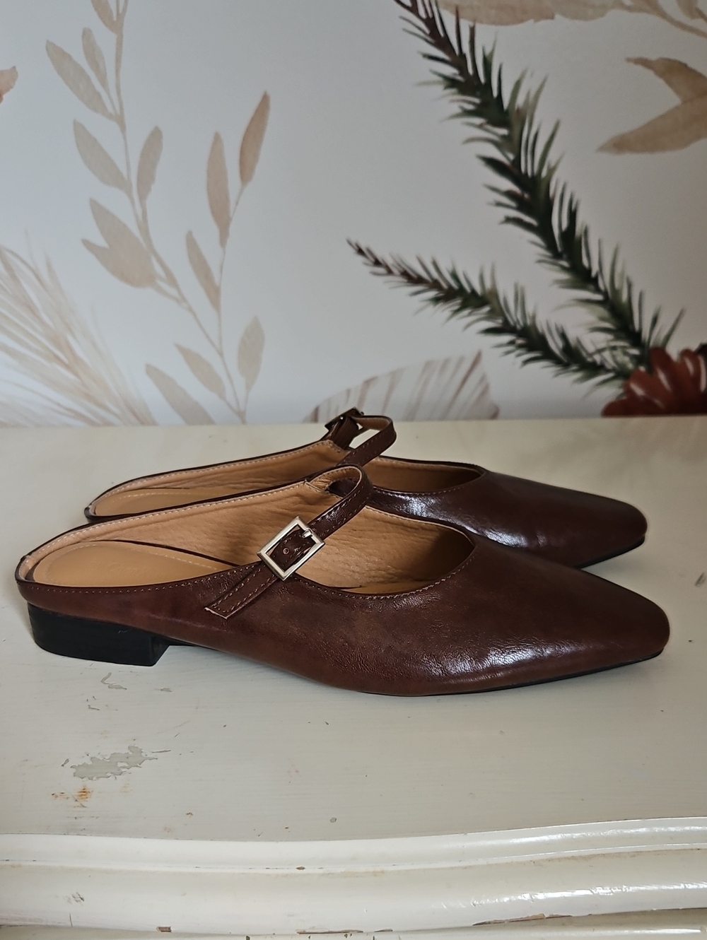 Saddle Brown Leather Mary Jane Flats, Heel, Buckle, Slip On, EU 36 - Picture 3 of 11